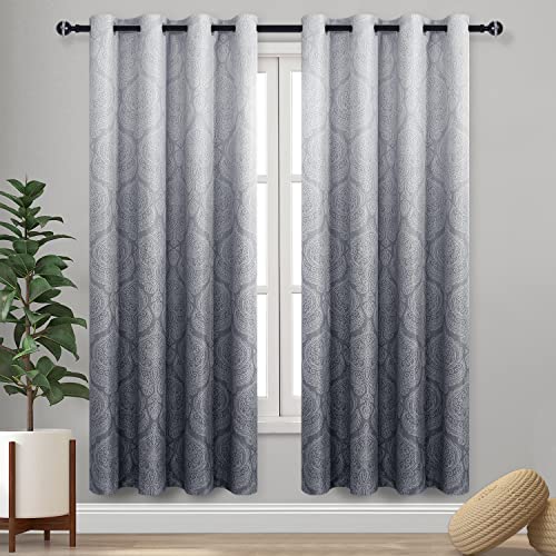 DWCN Ombre Blackout Curtains for Bedroom - Damask Patterned Thermal Insulated Energy Saving Grommet Curtains for Living Room, Set of 2 Gradient Window Curtain Panels, 52 x 72 Inches Long, Grey - color: Grey, size: 52"W x 72"L (Pack of 2)