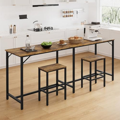 70.9" Bar Table and Chairs Set, Dining Table and Chair Sets, 3 Piece Counter Height Table and 2 Stools, Kitchen Table for Home Restaurant, Bar, Rustic Brown BT09BR - color: Rustic Brown + Black