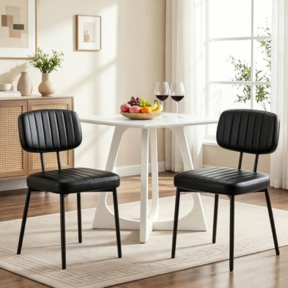 Dining Chairs Set of 2, PU Leather Upholstered Kitchen Chairs | Metal Legs, Mid Century Shell Style Backrest for Dining Living Room, Black - color: Black, size: Set of 2