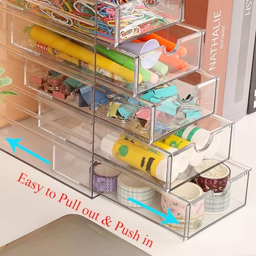 Hipiwe Plastic Drawer Organizer Desktop Storage Box with 6 Pull Out Drawers | Drawers Box for Bathroom, Dresser, Cosmetic Hair Tie Container for Women - size: 6-Drawers, 6.9"Lx4.1"Wx9.8"H