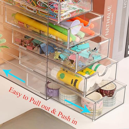 Hipiwe Plastic Drawer Organizer Desktop Storage Box with 6 Pull Out Drawers | Drawers Box for Bathroom, Dresser, Cosmetic Hair Tie Container for Women - size: 6-Drawers, 6.9"Lx4.1"Wx9.8"H