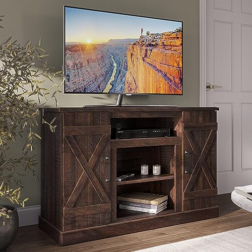 BELLEZE Industrial 47 Inch Rustic Wood TV Stand & Media Entertainment Center Console Table for TVs up to 50 Inch with Open Storage Shelves & Cabinets - Veropeso (Espresso) - color: Espresso, style: 47"