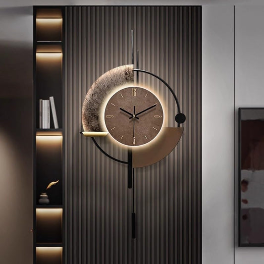 SIN&MI Wall Clock with Light,Decorative Wall Clocks with Pendulum,Silent Quality Quartz Clock Battery Operated,Large Clock for Living Room,Kitchen,Home,Bedroom Wall Decor,16.5 * 31.5 Inch - color: 2516led