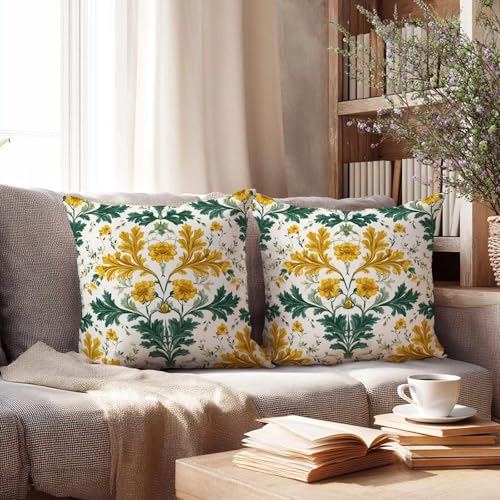 Floral Throw Pillow Covers 18x18 Set of 2 | Botanical Damask Cushion Cases | Farmhouse Decorative Pillow Covers for Couch Sofa Bedroom Living Room | Hidden Zipper - color: Vintage Damask