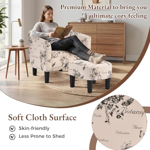 Oversized Accent Chair with Ottoman, 23.2" W Oversized Club Chair with Ottoman Set, Comfy Fabric Barrel Reading Chairs for Living Room Bedroom, Round Reading Chair with Foot Rest, Flower Pattern - color: Flower Pattern, size: Large