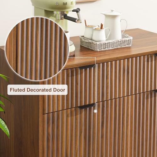 LYNCOHOME Fluted Sideboard Buffet Cabinet with Storage, 1 Drawers and 2 Doors,Solid Wood Feet for Kitchen, Hallway - size: 15.8"D x 31.5"W x 34.7"H