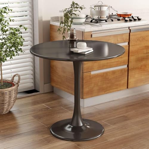 23.6 Inches Round Dining Table, MDF Kitchen Table With Metal Pedestal Base | Smooth MDF Surface, Cylindrical Metal Pedestal, Easy Assembly, For Kitchens And Small Dining Areas - color: Black, size: 23.6 Inches