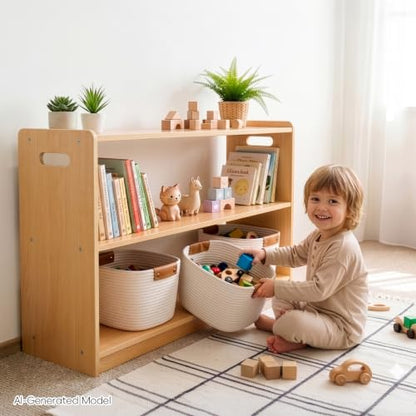 OOOK 2-Tier Montessori Bookshelf, Double-Sided Toy Organizers and Storage | FSC Safety, Toddler Open Bookshelf Suitable for Classroom, Kids Room, Playroom and Daycare Center, 32.7"W×11.4"D×23.2"H - size: 32.7 x 11.4 x 23.2 inches