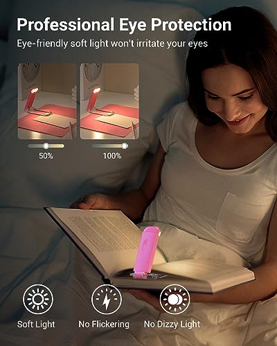 DEWENWILS USB Rechargeable Book Reading Light, Warm White, Brightness Adjustable, LED Clip on Book Lights for Reading in Bed, Car Reading Light for Kids, Bookworms (Pink) | 2 Brightness Levels, Flexible Lighting Angle, Compact & Lightweight, Ideal for Rea