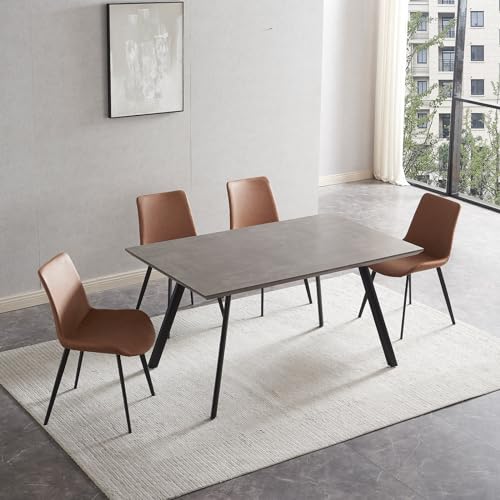 Modern Dining Table Set, 5-Piece, 46.5", 4 Upholstered Chairs - color: Table With 4 Brown Chairs, size: 46.5"