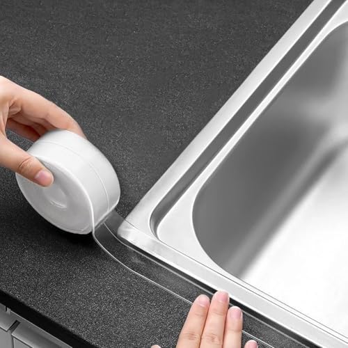 Clear Caulk Tape Waterproof Self Adhesive, Peel & Stick Bathroom Chalk Tape Toilet Bowl Bath Tub Kitchen Strip Floor Wall Tile Window Stove Sink Caulking, Cleaner Than Silicone, Caulk, Grout, Glue - style: Clear-1.5IN-10.5FT