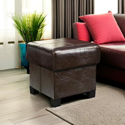 GLAXYFUR Square Storage Ottoman, Cube Ottoman with Legs, Leather Foot Stool | Footrest, PU Leather Ottoman with Storage, Upholstered Folding Bench for Living Room, Bedroom, Brown - color: 15.7" Brown