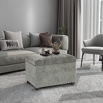 Adeco High End Classy Tufted Accents Rectangular Bench Footstool, Light Storage Ottoman, Royal Olive Grey - color: Royal Light Olive Grey