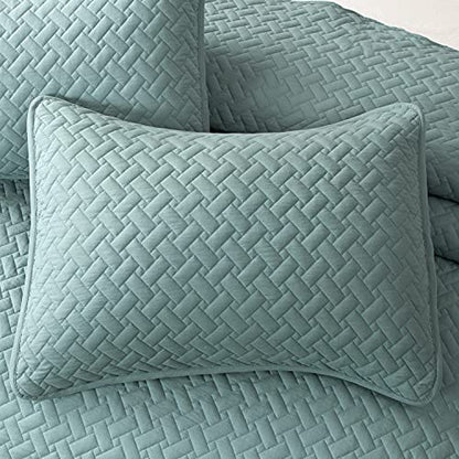 EMME Quilts Queen Size Bedding Sets, Lake Blue Bedspread Soft Lightweight Pre-Washed Quilt, 3 Piece Cozy Reversible Microfiber Coverlet with Pillow Sham (Basket Weave,90"x90") - color: 10-lake Blue (Basket Weave), size: Full/Queen(90" x 90")
