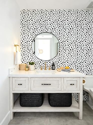 Yasinet Black Peel and Stick Wallpaper Black and White Wallpaper | 17.3"×118 " Polka Dot Contact Paper Modern Removable Self Adhesive Wall Paper Waterproof for Bathroom Bedrrom Cabinet Vinyl - color: Black/White, size: 17.3"×118.6''