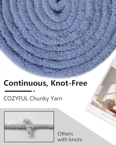 Cozyful Chunky Yarn for Hand Knitting, #9 Thick Jumbo Big Chunky Yarn for Crocheting, Super Chunky Knit Blanket Yarns, Large Chunky Chenille Yarns, 8 Pack (30 yds 8 oz Each Skein), Blue Gray - color: Blue Gray