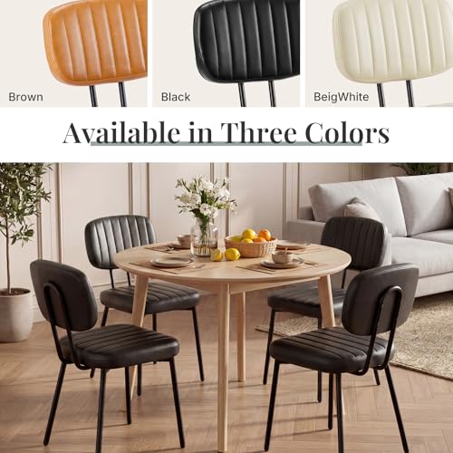 Dining Chairs Set of 2, PU Leather Upholstered Kitchen Chairs | Metal Legs, Mid Century Shell Style Backrest for Dining Living Room, Black - color: Black, size: Set of 2