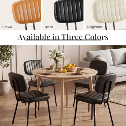 Dining Chairs Set of 2, PU Leather Upholstered Kitchen Chairs | Metal Legs, Mid Century Shell Style Backrest for Dining Living Room, Black - color: Black, size: Set of 2