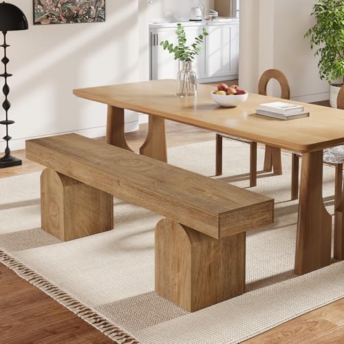 Tribesigns 59" Dining Bench for 2 to 3, Farmhouse Dining Table Bench with Arched Base, Extra Long Kitchen Seating for Living Room, Entryway (Brown) - color: Brown