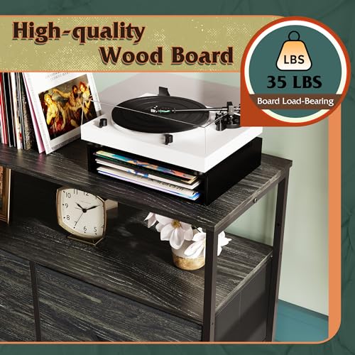 WLIVE 8 Drawer Fabric Dresser Open Shelves, Tall Bedroom Chest, Charcoal | 8 fabric drawers plus open shelves, steel frame with wood top, great for bedroom closet entryway and dorm storage - color: Charcoal Black Wood Grain Print, style: Raised Shelves