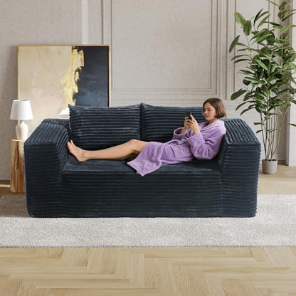 Loveseat Sofa, 71" Boneless Couch with 2 Lumbar Pillows, No Assembly | 2-Seater Foam Sofa for Living Room, Bedroom, Office, Dorm, Comfy Plush Corduroy