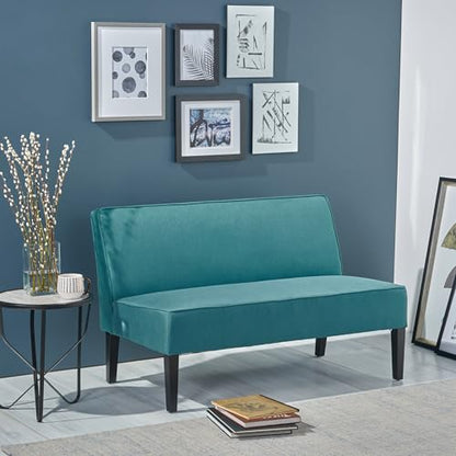 50" Small Loveseat Sofa, Comfy Mini Fabric Sofa Couch for Small Spaces, 2 Seater Armless Sofa with Solid Wood Legs for Living Room, Dorm, Office, Bedroom (Teal) - color: Teal