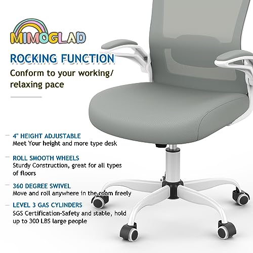 Mimoglad Ergonomic High Back Mesh Office Chair, Adjustable Lumbar Support, Thickened Seat Cushion (Modern, Moon Gray) - color: Moon Gray