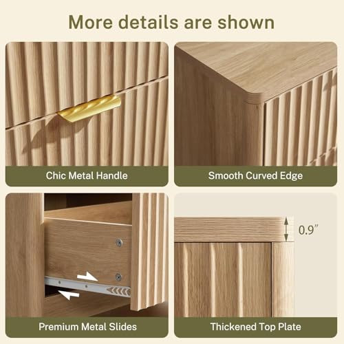 31.5" W Storage Cabinet with Drawer and Adjustable Shelf, Coffee Bar Cabinet, Fluted Sideboard Buffet Cabinet with 2 Doors for Living Room, Kitchen, Entryway, Natural - color: Natural-1 Drawer