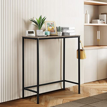 NOVIMANGO Console Table for Entryway, 31.5", Grey | Narrow Long Sofa Table, Small Entryway Table with Hooks, Skinny Hallway Table, Metal Couch Table Behind Sofa - color: Grey