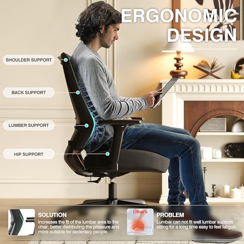 Mesh Office Chair,Ergonomic Computer Desk Chair,Sturdy Task Chair- Adjustable Lumbar Support & Armrests,Tilt Function,Comfort Wide Seat,Swivel Home Office Chair (Noir Black) - color: Noir Black