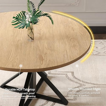 GarveeHome 47 Inch Round Dining Table for 4-6-Oak/Only Table | Circle Kitchen Table with Pedestal Base, Farmhouse Wooden Dining Table for Small Spaces, Kitchen & Dining Room, Living Room - color: Oak