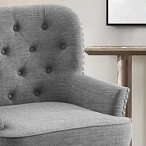 Rosevera Accent Chair with Ottoman Set - Mid-Century Modern Upholstered Armchair for Living Room or Bedroom - Comfy Reading Chair with Footrest, Small Accent Chair -Grey - color: Linen Grey With Ottoman