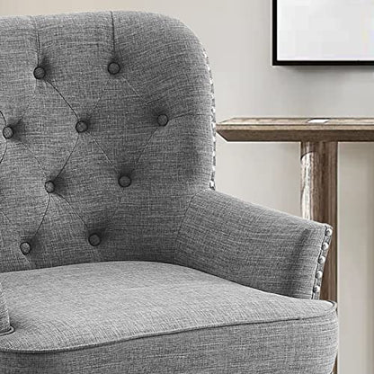 Rosevera Accent Chair with Ottoman Set - Mid-Century Modern Upholstered Armchair for Living Room or Bedroom - Comfy Reading Chair with Footrest, Small Accent Chair -Grey - color: Linen Grey With Ottoman