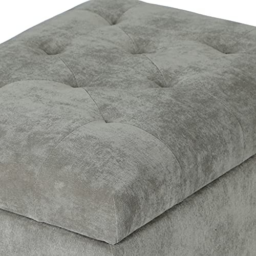 Adeco High End Classy Tufted Accents Rectangular Bench Footstool, Light Storage Ottoman, Royal Olive Grey - color: Royal Light Olive Grey