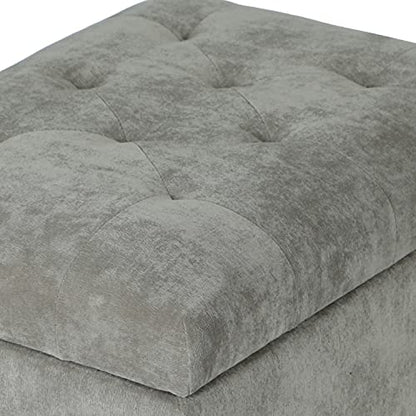 Adeco High End Classy Tufted Accents Rectangular Bench Footstool, Light Storage Ottoman, Royal Olive Grey - color: Royal Light Olive Grey
