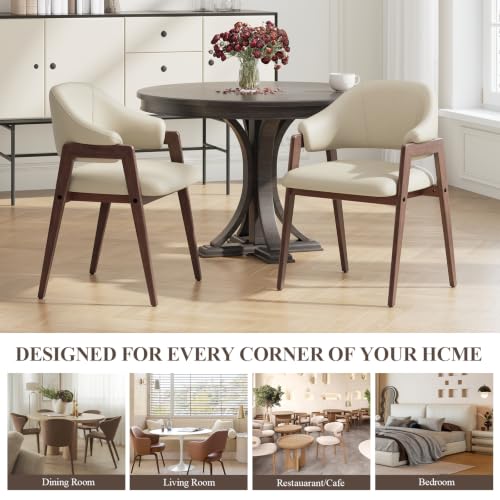 MALOL Wooden Dining Chairs Set of 6, Faux Leather, Curved Open Back, Khaki - color: Khaki, size: Set of 6