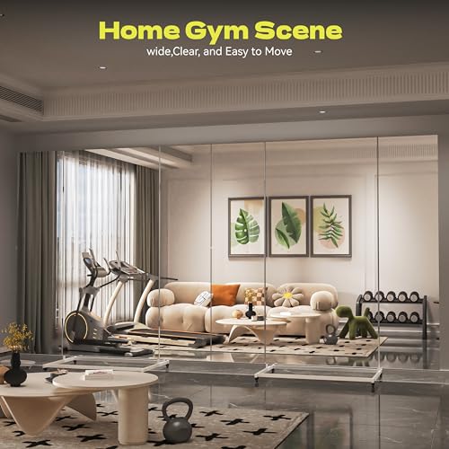 Hasipu 79"×79" Large Tri-Fold Full Length Rolling Mirror | Tempered Glass Movable Home Gym Mirror on Wheels with Stand for Gym, Dance Studio, Fitness Room, and Home - size: 78"L x 78"W