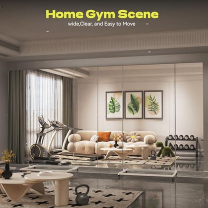 Hasipu 79"×79" Large Tri-Fold Full Length Rolling Mirror | Tempered Glass Movable Home Gym Mirror on Wheels with Stand for Gym, Dance Studio, Fitness Room, and Home - size: 78"L x 78"W