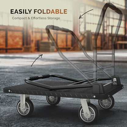 2200 lbs. Capacity Foldable Push Cart Dolly | Moving Platform Hand Truck | Heavy Duty Space Saving Collapsible | Swivel Flat Bed Wagon - Furniture Luggage Lifting - color: Black, size: 2200 lbs. Capacity