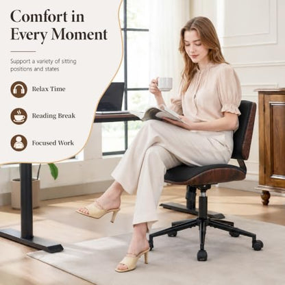Armless Office Chair, Small Comfy Leather Desk Chair with Wheels | PU Leather, Adjustable Height, Swivel Rolling, Mid Back Computer Chair, Home Bedroom Meeting Room, Black - color: Black