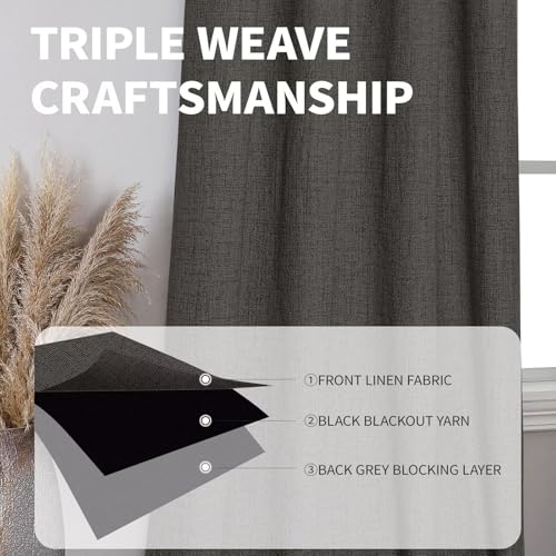 CUCRAF 100% Blackout Window Curtains 90 inches Long 2 Panels Set, Faux Linen Look Thermal Insulated Grommet Drapes, Room Darkening Curtain for Bedroom Living Room(W52 x L90 Inch, Grey) - color: Grey, size: 52"W x 90"L (Pack of 2)