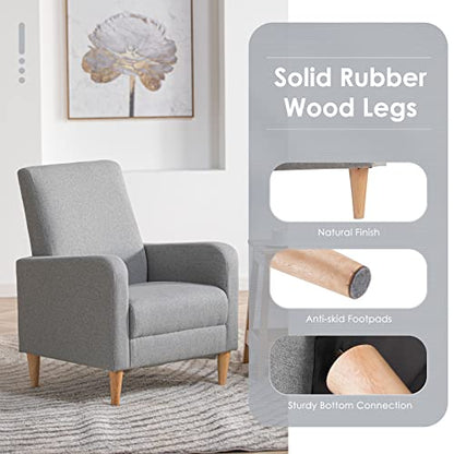 COLAMY Mid-Century Modern Accent Chair, Fabric Upholstered Living Room Chair with Back Pillow & Solid Wood Legs, Comfy Armchair for Living Room, Bedroom, Single Sofa, Grey - color: Grey, size: Set of 1