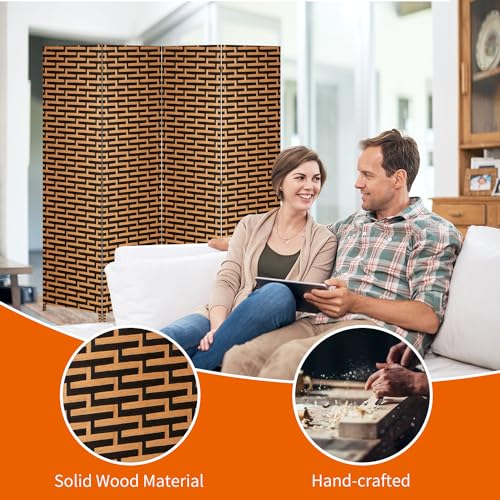 BLKMTY Room Divider, 6ft Folding Privacy Screens, Wall Divider Portable Room Seperating Freestanding Wood Screen, 4 Panels Hand-Woven Design Screen Double Hinged Dividers for Bedroom, Stack - color: Stack