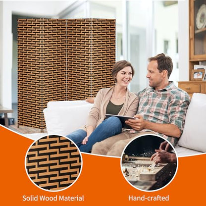 BLKMTY Room Divider, 6ft Folding Privacy Screens, Wall Divider Portable Room Seperating Freestanding Wood Screen, 4 Panels Hand-Woven Design Screen Double Hinged Dividers for Bedroom, Stack - color: Stack