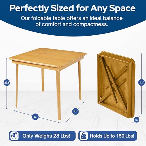 Stakmore Classic Straight Edge Square Wood Folding Table, 32x32, Oak | Foldable Card Table, Wooden Tabletop Furniture for Cards, Board Games & Dining - color: Light Brown