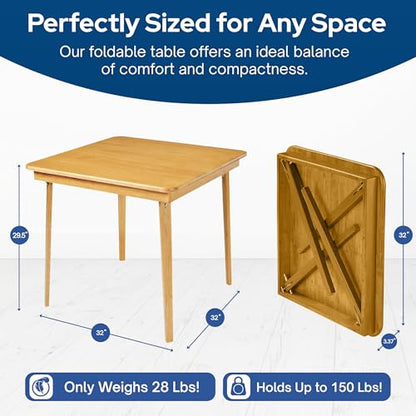 Stakmore Classic Straight Edge Square Wood Folding Table, 32x32, Oak | Foldable Card Table, Wooden Tabletop Furniture for Cards, Board Games & Dining - color: Light Brown
