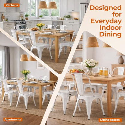 Metal Dining Chairs Set of 2,Arctic White Color | Iron Stackable Industrial Tolix Style Farmhouse Kitchen Cafe - color: Arctic White