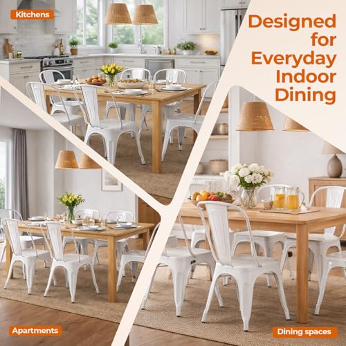 Metal Dining Chairs Set of 2,Arctic White Color | Iron Stackable Industrial Tolix Style Farmhouse Kitchen Cafe - color: Arctic White
