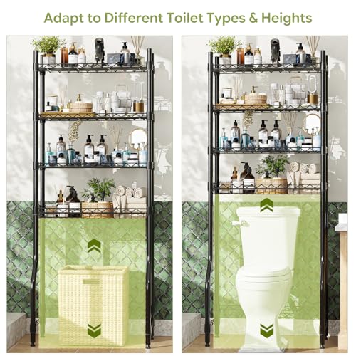 Simple Trending 4 Tier Over The Toilet Storage Rack, Bathroom Organizers and Storage Over Toilet with Adjustable Shelf and Basket, (Black) - color: 4-tier Black