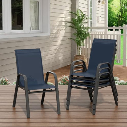 Garvee Patio Chairs Set of 4, Stackable Chairs with High Back for Backyard | All-Weather Outdoor Dining Chairs with Textilene Fabric (Navy Blue) - color: Navy Blue